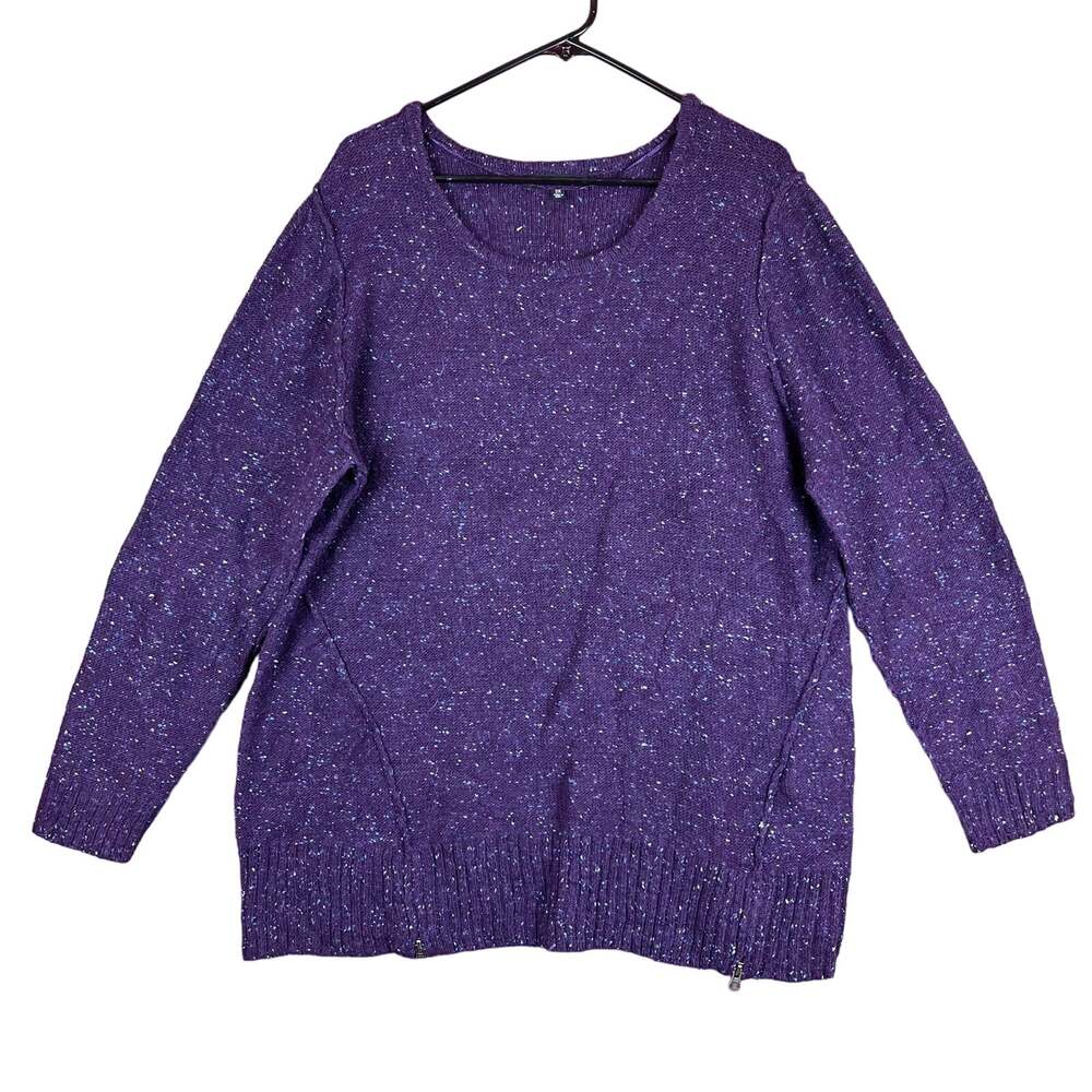 Relativity Womens Sweater Purple Blue Speckled Scoop Neck Wool Blend 2X